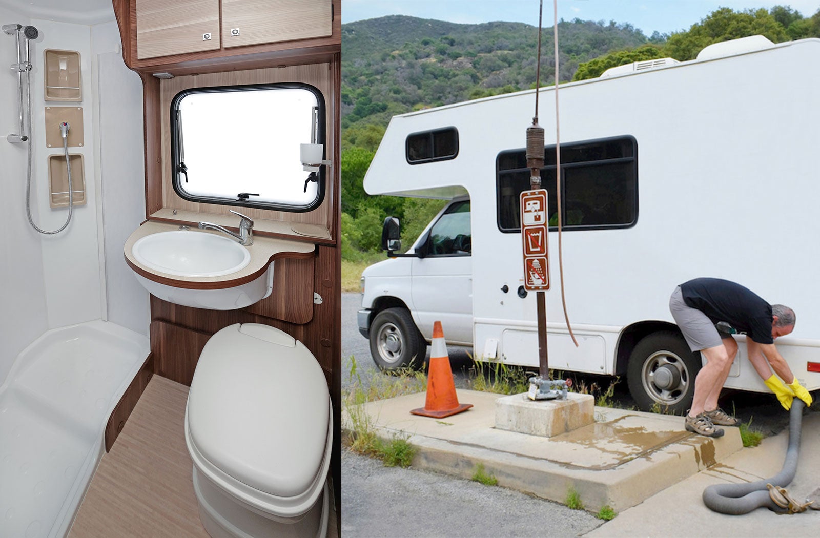 Portable RV/camper toilet and holding tank setup in Nashua, New Hampshire